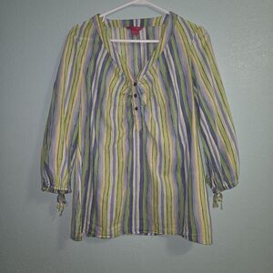 Sunny Leigh Womens multicolor 3/4 Sleeve Multicolor Tunic Blouse Top XL